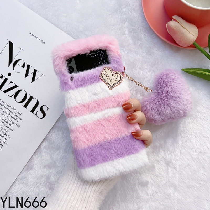 3D Dễ Thương Mặt Dây Chuyền Tình Yêu Sang Trọng Ốp Lưng Điện Thoại Samsung Z Flip7 Ấm Áp Mùa Đông Lông Tơ Cho Galaxy 1 2 3 4 5 6 7FE 7 Vỏ Điện Thoại Di Động Bảo Vệ