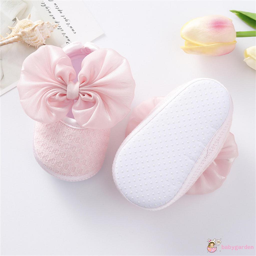 Giày Tập Đi Màu Trơn Đính Nơ To Màu Hồng/Trắng/Đỏ/Vàng Dễ Thương Cho Bé Gái