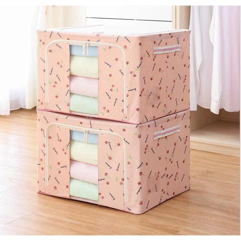 Ảnh Hộp Vải Đựng Quần Áo Chăn Màn Khung Thép Loại To 66 Lít Gấp Gọn 50*40*33cm, Túi Đựng Đồ Khung Thép Chính Hãng Amalife 1