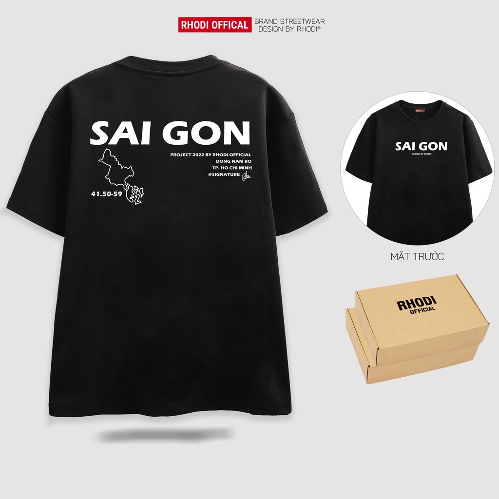 Áo thun local brand RHODI phông cổ tròn tay lỡ unisex nam nữ Text Sài Gòn