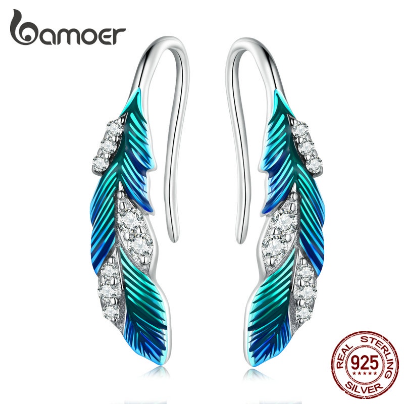 Bamoer Bông Tai bạc 925 Hình Lông Vũ Thời Trang
