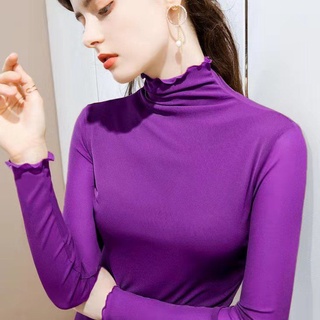 Áo Kiểu Tay Dài Cổ Lọ Phối Lưới Chất Liệu Co Giãn Thoải Mái