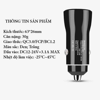 Tẩu Sạc Nhanh Ô Tô 36W Hỗ Trợ QC – PD, PD 18W Và Cổng USB QC3.0 Sạc Nhanh