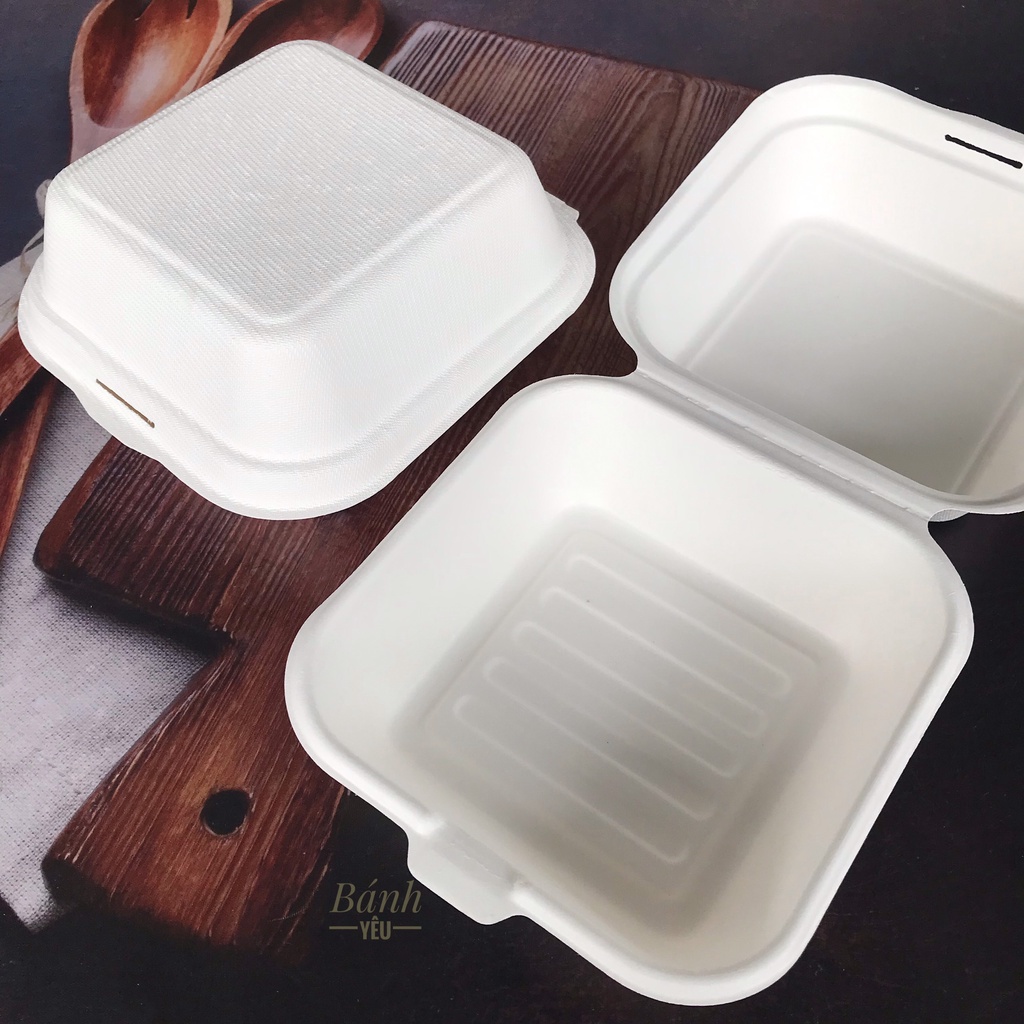 Bộ 10 Hộp Bã Mía Đựng Bánh Kem Mini/ Hộp bã mía vuông Trắng/Nâu