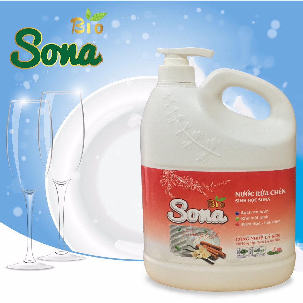 Dầu rửa bát siêu tốc, nước rửa chén bát sinh học Sona, Thành Phần Hữu Cơ 100% 1.6L Thân Thiện Với Môi Trường