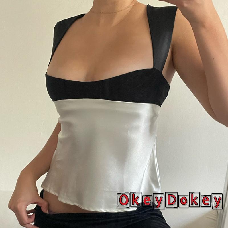 Áo Tank Top Cắt Thấp Màu Sắc Phù Hợp Mùa Hè Cho Nữ