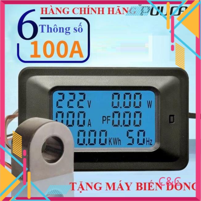 Công tơ điện tử đồng hồ điện thiết bị đo công suất 6 thông số 100A 220V ...