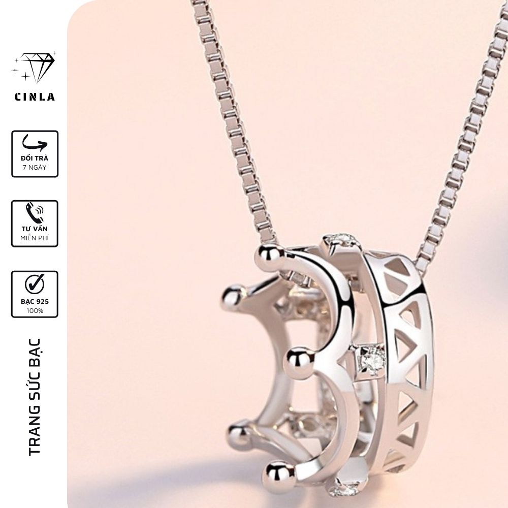 Vòng cổ nữ mạ bạc 925 hình vương miện cao cấp chính hãng trang sức bạc CINLA DC031
