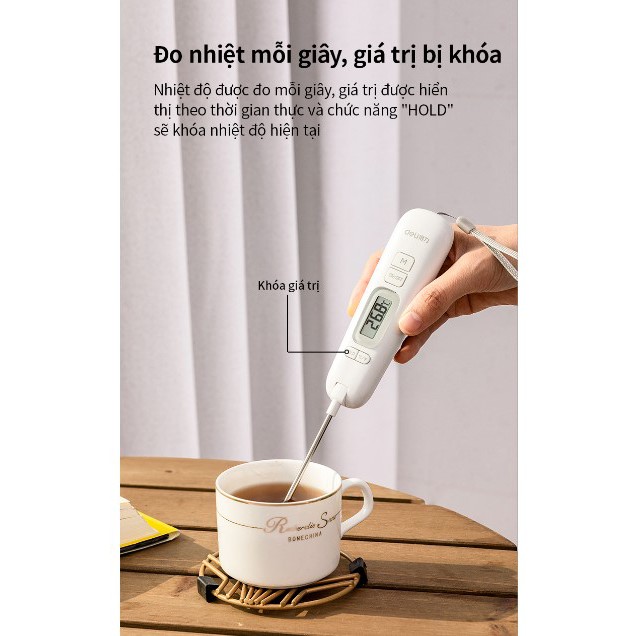 Nhiệt Kế Điện tử đa năng đầu gập Deli - Đo nhiệt độ thực phẩm, chất lỏng - Pha sữa, làm bánh, thử nước tắm cho bé - 8899