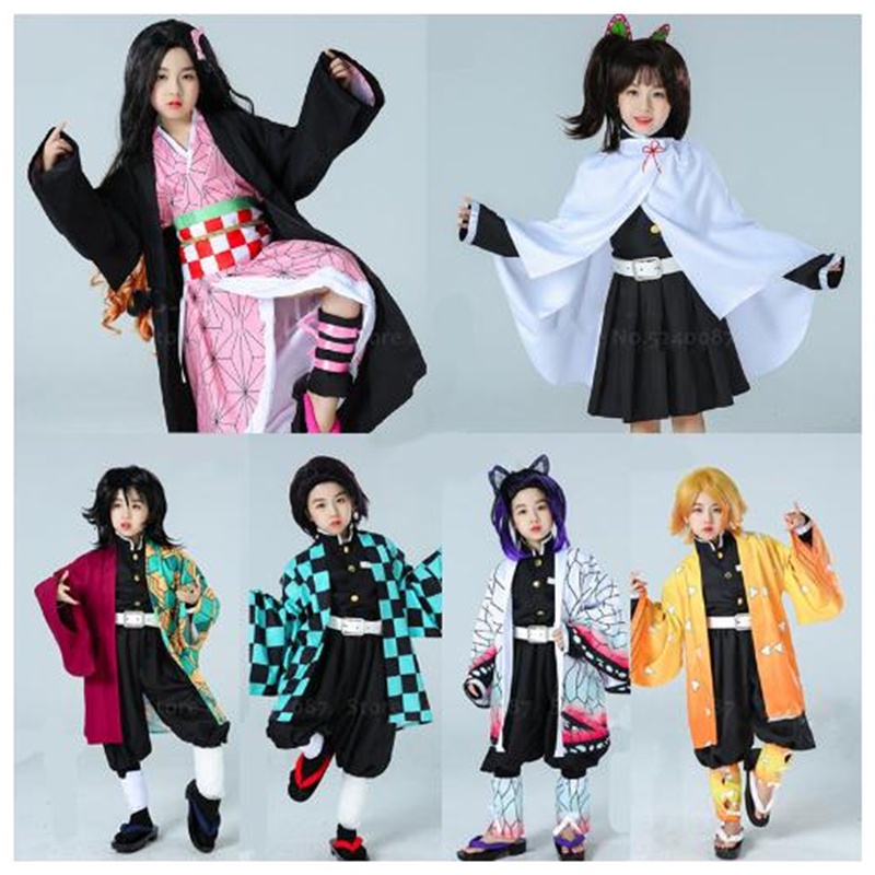 Anime Demon Slayer Cosplay Trẻ Em Kimono Kamado Nezuko Hóa Trang Tanjirou Kimetsu no Yaiba Nữ Hồng