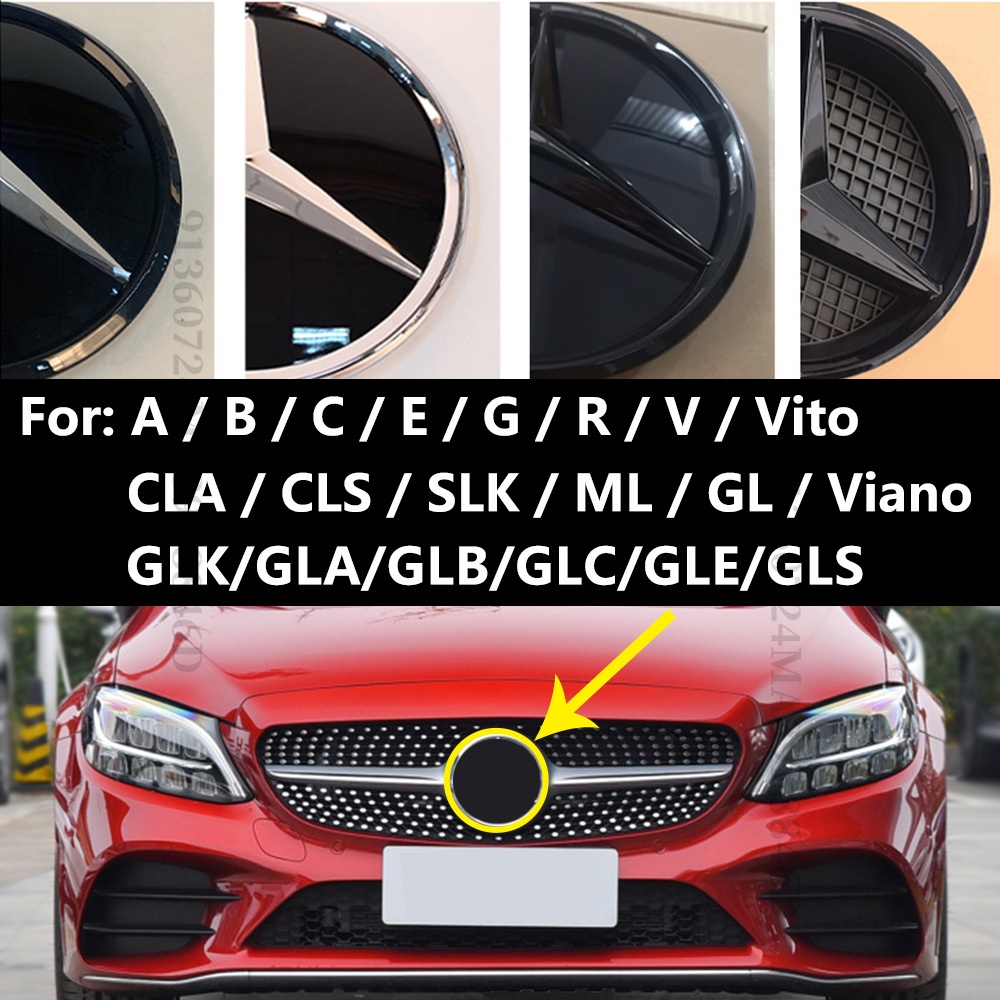 Lưới Tản Nhiệt Logo Huy Hiệu Cho Xe Mercedes W204 W205 W176 Benz A B W245 C E W212 W213 Biểu Tượng G V Vito Viano GLA X156 CLA C117 ML W166 GLK GLC Logo Nướng Ngôi Sao Điều Chỉnh Phụ Kiện