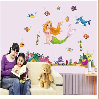 Decal dán tường, tranh dán tường trang trí phòng cho bé hình nàng tiên cá, trang trí lớp học JM7292