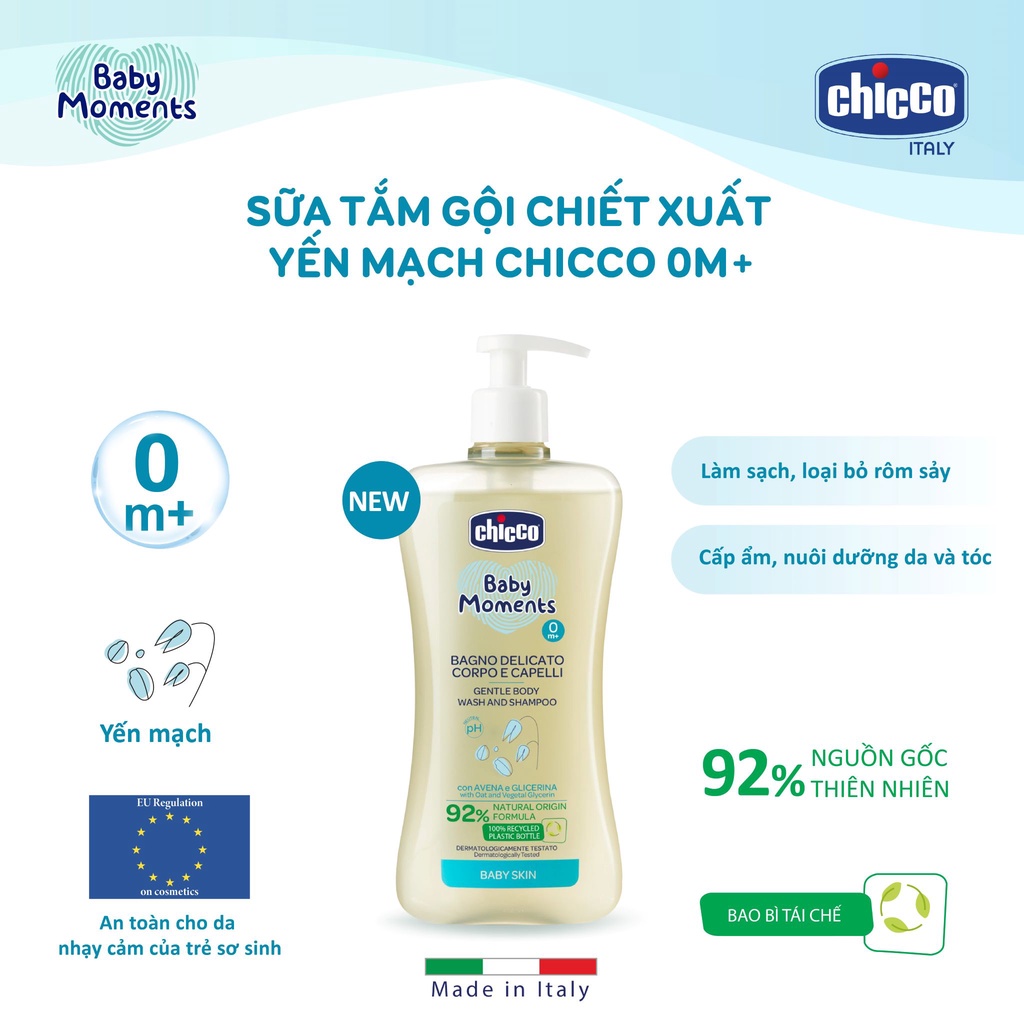 (Tặng túi đựng) Combo Chicco mềm mịn 5 (Sữa tắm gội Yến mạch 200ml & Dầu mát-xa Hạt Bông)
