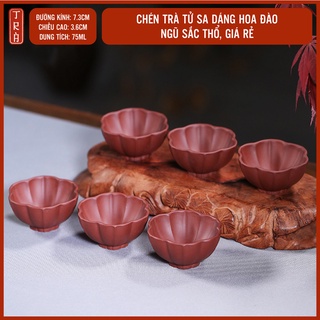 Chén trà, gốm tử sa, hình dáng hoa đào, kích thước 8x4cm, dung tích 70ml