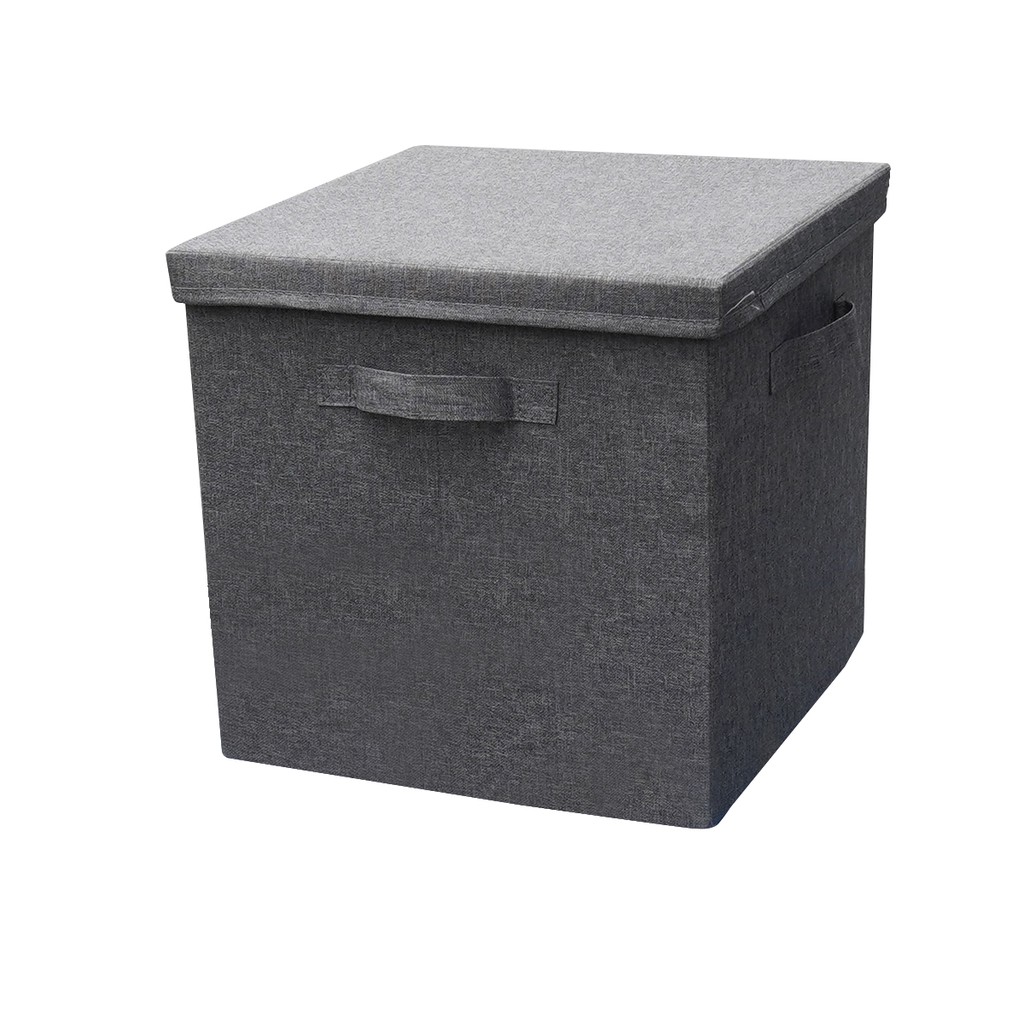 Ảnh Hộp có nắp | JYSK Mala | bọc vải polyester xám/xanh | R33xS33xC33cm 1