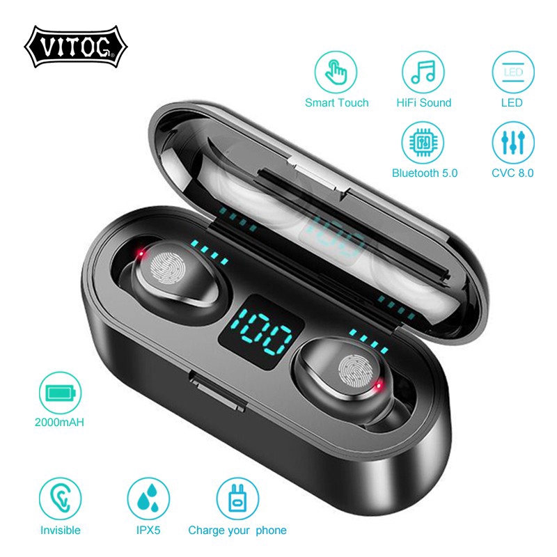 Ảnh Tai nghe Vitog F9 TWS bluetooth 5.0 không dây tích hợp micro 2