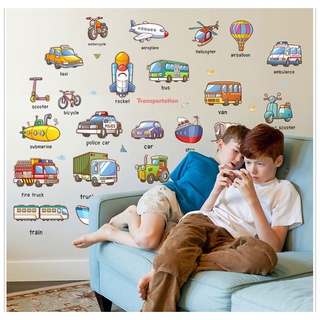 Decal dán tường hình phương tiện giao thông, tranh trang trí phòng cho bé, trang trí lớp học HM92024