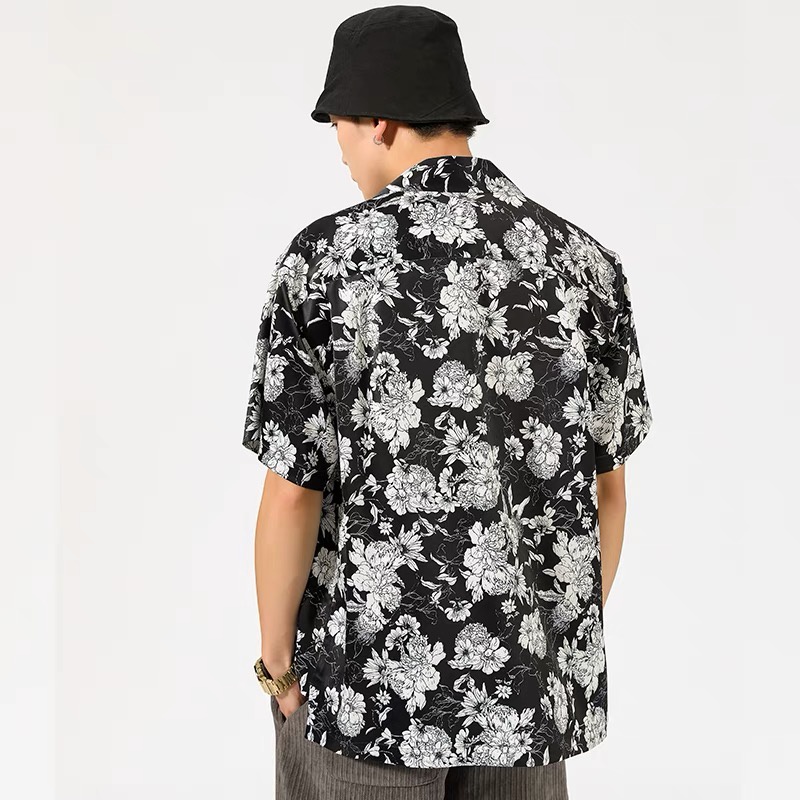 Mô tả Áo sơ mi nam hoạ tiết Hoa Mẫu Đơn Peony FOMAN tay ngắn vải lụa, thoáng khí, không nhăn, thấm hút (FM26) - 3