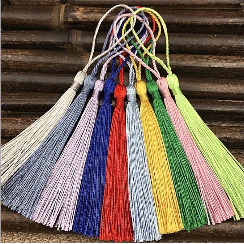 (lẻ 1 chiếc) Tua rua mini, dây tua trang trí handmade phong cách cổ trang nhiều màu sắc đồng tâm may mắn 13cm nhỏ gọn