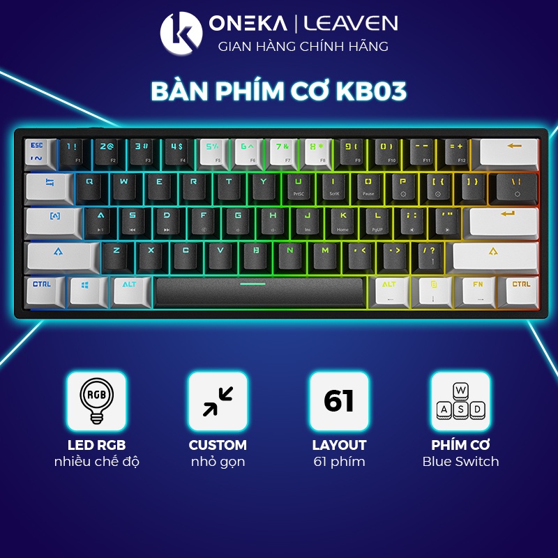 Bàn phím cơ gaming ONEKA KB03 Led RGB cực gọn nhẹ 61 phím chơi game ...