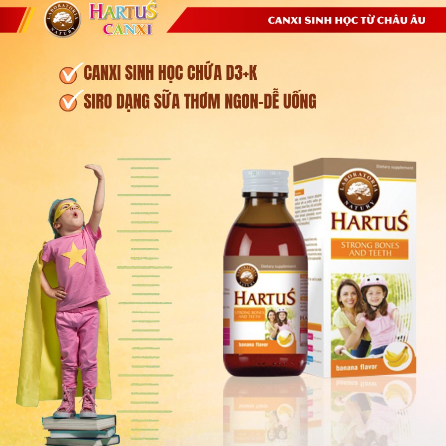 Siro Hartus Strong bones and teech vị chuối giúp bé ăn ngon bổ sung caxi chai 150ml