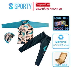 Đồ bơi trẻ em SPORTY SW352, áo bơi dài tay cho bé trai kèm quần dài mẫu cá mập búa