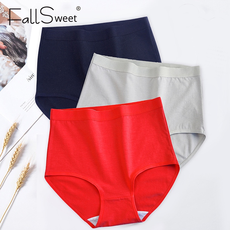 5 Cái Quần Lót Cotton FallSweet Nữ Eo Cao Thoải Mái Màu Trơn Plus Size M-XXXL