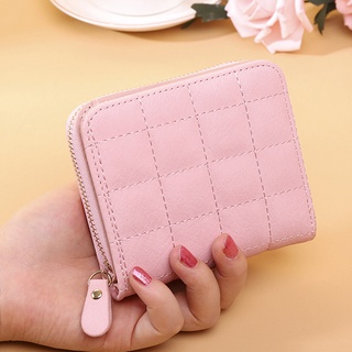 Ví ngắn mini PIERRE LOUES đựng thẻ/ tiền xu kẻ sọc có khóa kéo cho nữ