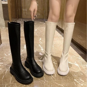 Bốt đùi cao cổ WOMENSTORY lót nỉ giày Boots nữ da PU mềm đế  5 cm boot khóa sau thời trang MS110
