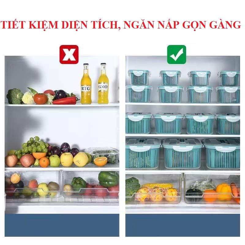 Bộ 5 hộp đựng đồ đựng thực phẩm bảo quản tủ lạnh 2 ngăn có nắp đậy