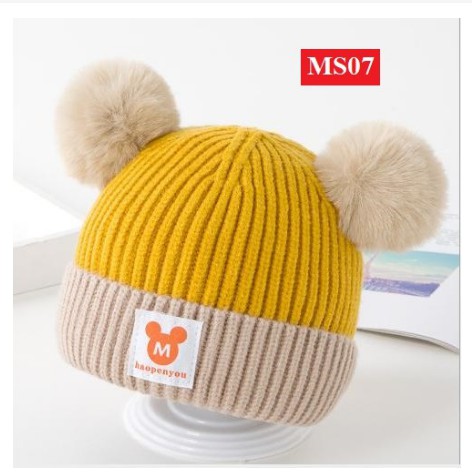 Mũ Mickey 2 Quả Bông - Mũ Len Kèm Khăn Quàng Cổ Cho Bé Từ 6 Tháng - 3 Tuổi (sỉ hot)
