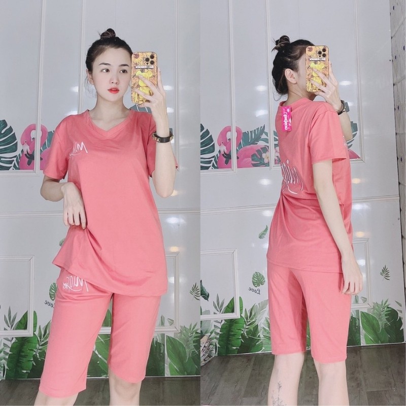 Đồ Bộ Mặc Nhà Nữ Bigsize 43-85kg Thun Cotton Quần Lửng Ngố Cute Đi Chơi Trung Niên ESHOP AD07
