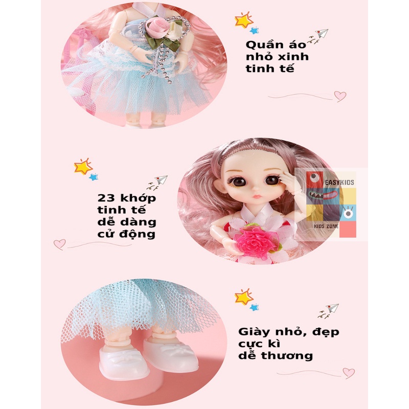 Đồ chơi búp bê cho bé gái 23 khớp xinh xắn cao 17cm dễ dàng cử động