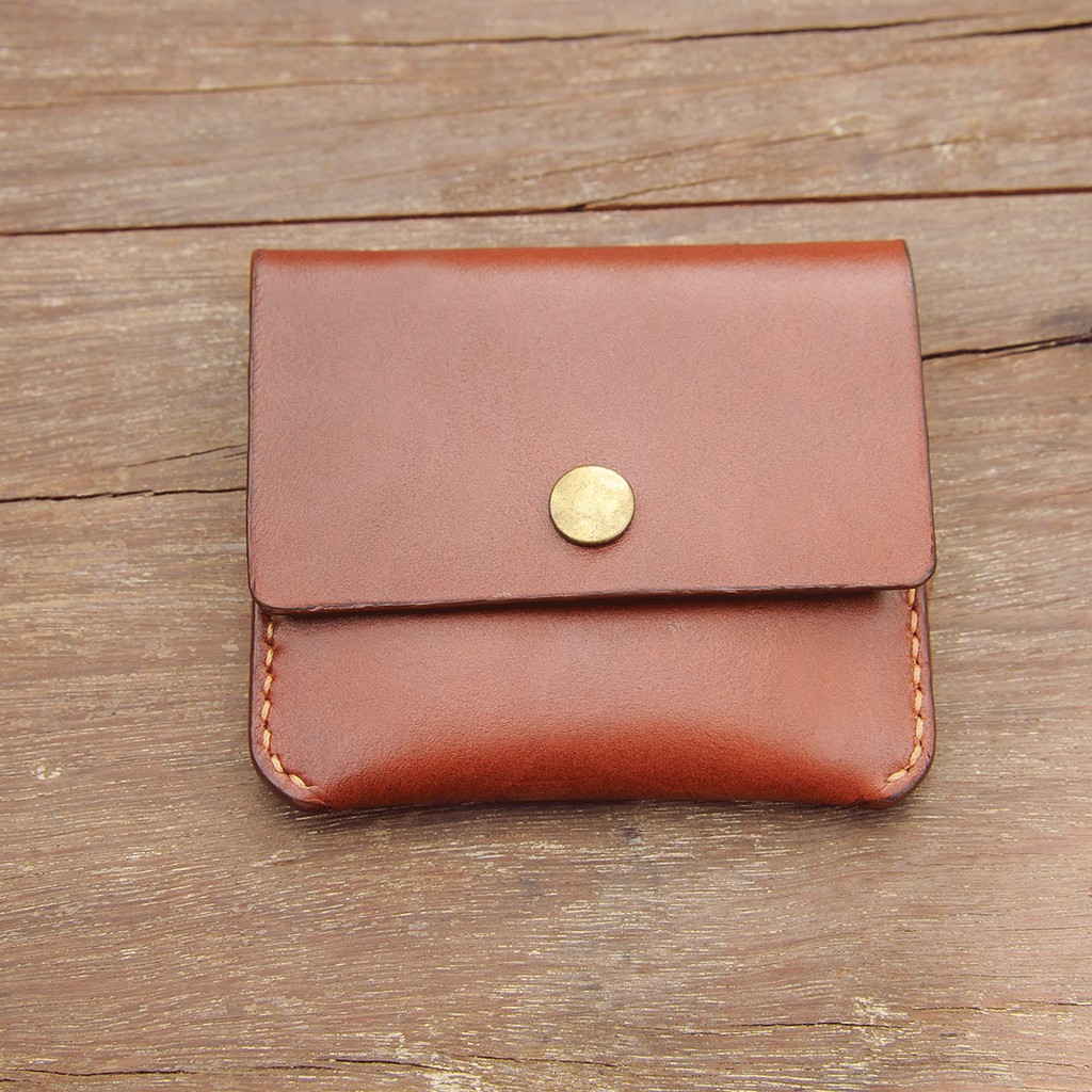 Ví da đựng thẻ mini có cúc bấm - Da bò nhập khẩu - Đồ da Handmade