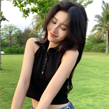 [HOT] Áo Croptop Nữ 3 Lỗ Polo , Áo Crt Nữ Sát Nách Cổ Bẻ 2 Màu B019