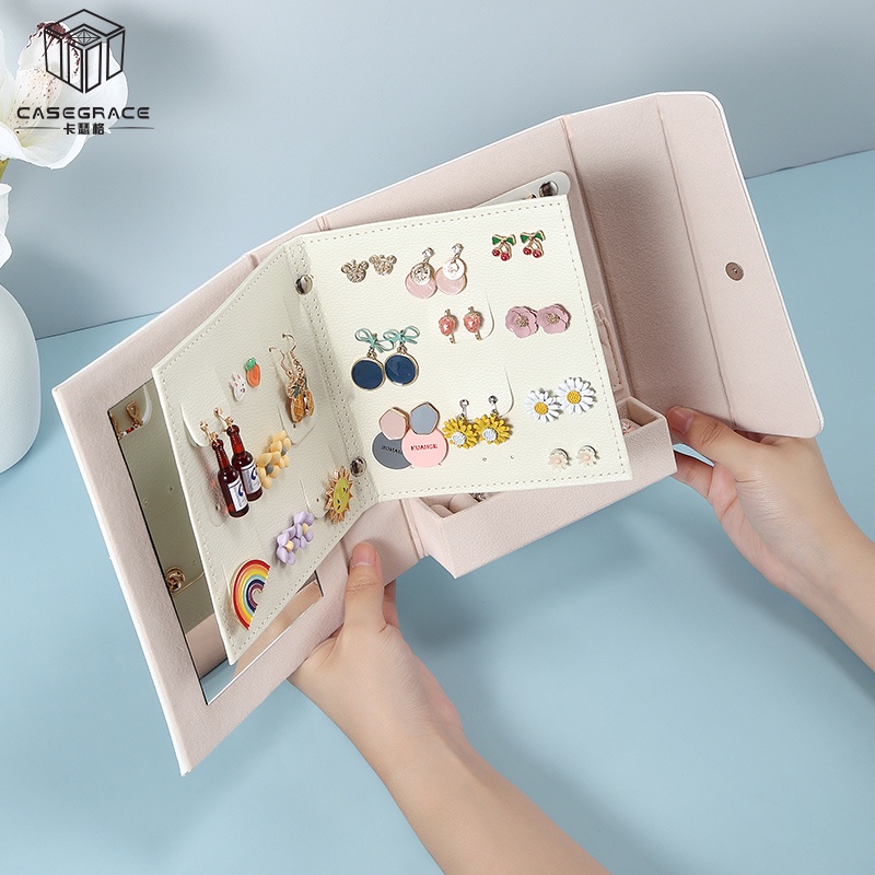 Casegrace Hộp Đựng Trang Sức Hình Quyển Sách Gập Lại Được Có Gương Trưng Bày Dành Cho Bạn Nữ