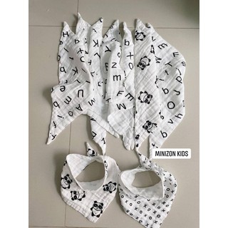 Yếm Nhăn Tam Giác Bấm Cúc Mẫu Mới 4 Lớp Cao Cấp Cho Bé | Minizon Kids