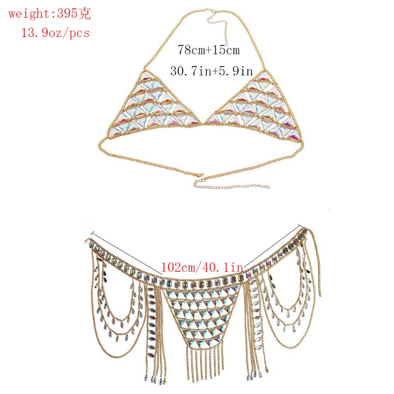 Coo Nữ Dây Xích Cơ Thể Cho Áo Ngực Kim Cương Giả Top Tua Rua Váy Trang Sức Bi