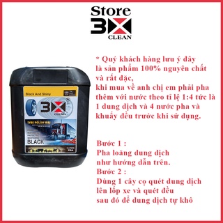 NƯỚC DƯỠNG LỐP CAO SU LÀM BÓNG LỐP XE Ô TÔ XE MÁY 3X CLEAN 5 LÍT ĐEN HƠN BÓNG HƠN BỀN HƠN