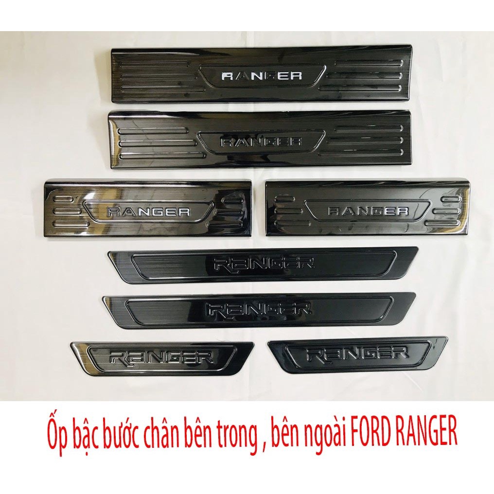 Ốp bậc cửa, nẹp bước chân trong, ngoài xe Ford Ranger 2014 - 2023 chất liệu titan cao cấp