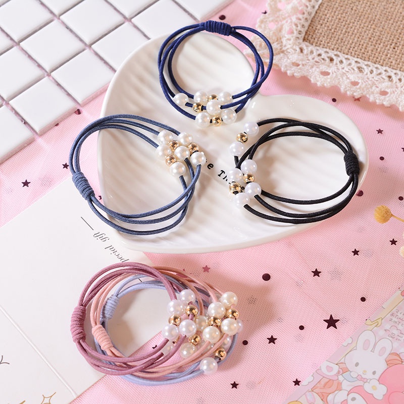 Dây Cột Tóc Co Giãn Nhiều Lớp Đính Ngọc Trai Thời Trang Cho Nữ