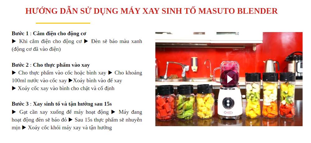 Mô tả Máy Xay Sinh Tố Đa Năng Masuto Blender Chuyên Say Các Món Healthy Eat Clean Mua 1 Tặng 1 - 7