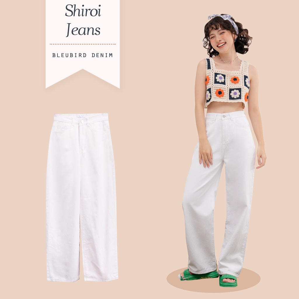 BLEUBIRD Quần khaki trắng/nâu dáng suông Shiroi Jeans