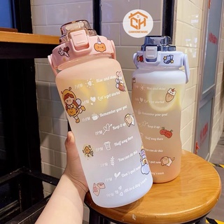 Bình Nước Dễ Thương 2L Có Vạch Báo Giờ Tặng Stiker Cam Homeware