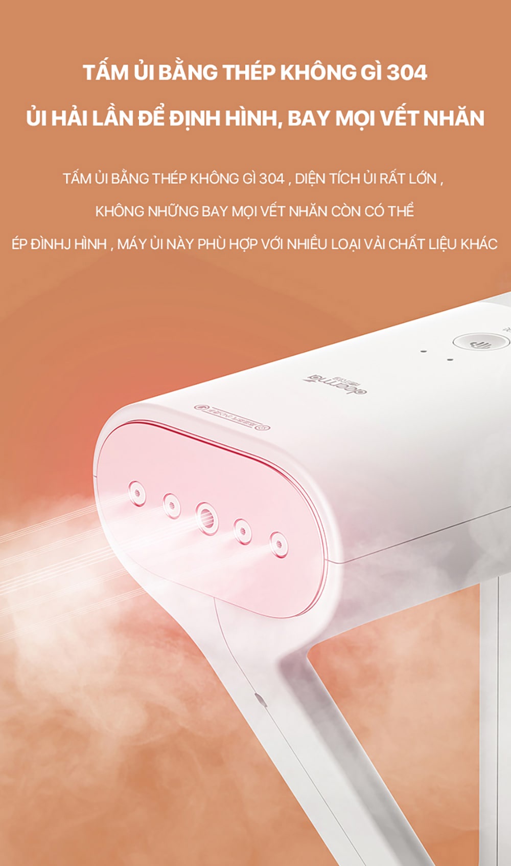 Mô tả Bàn ủi hơi nước Deerma HS100 nhỏ gọn công suất 1000W là phẳng các loại vải - Bảo hành 12 tháng - 5