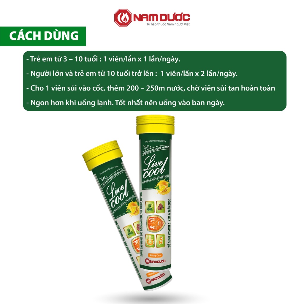 Ảnh Viên sủi tăng đề kháng Livecool Nam Dược 16 viên x 4g hương cam, bổ sung vitamin C, kẽm và thảo dược 4