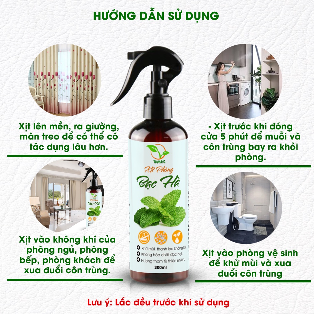 Ảnh Xịt thơm phòng hương Bạc Hà chai 300ml-100ml- Kháng khuẩn - Khử mùi hôi - Đuổi chuột và côn trùng. 4