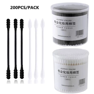 200 miếng tăm bông đen trắng, tăm bông hữu cơ, xoắn ốc / tròn / nhọn, dùng để làm sạch tai và mỹ phẩm, tăm bông vệ sinh và thấm hút, mỹ phẩm dùng một lần