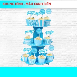 THÁP 3 TẦNG ĐỂ BÁNH CUPCAKE MÀU XANH DƯƠNG