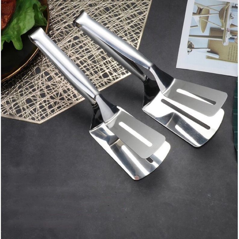 Kẹp gắp thức ăn chiên rán lật bánh- xẻng lật thực phẩm bằng inox